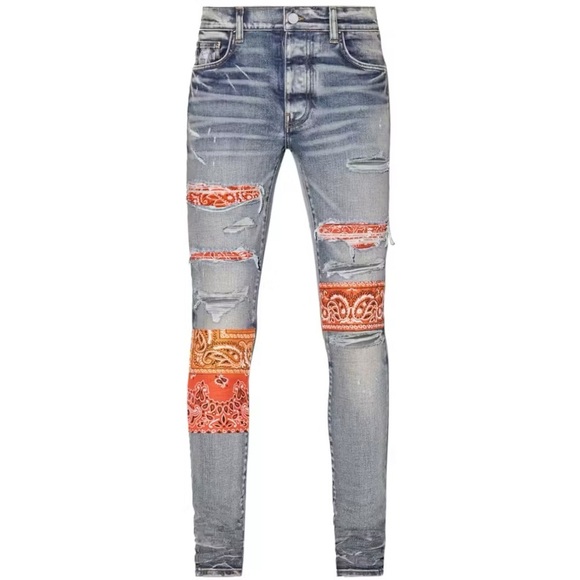 AMIRI Vintage Bandana Artpatch Jeans Clay Indigo 31x34” - Picture 15 of 16